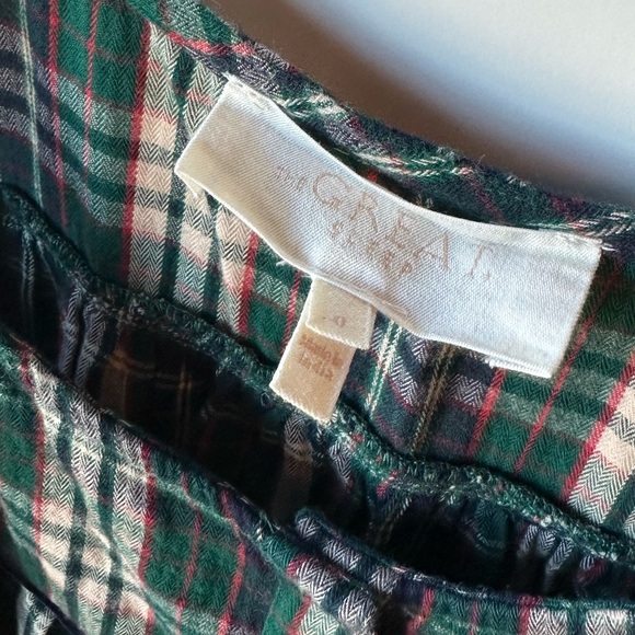 THE GREAT. The Ruffle Tank Pajama Dress in Dark Green Flannel Plaid - Picture 6 of 6